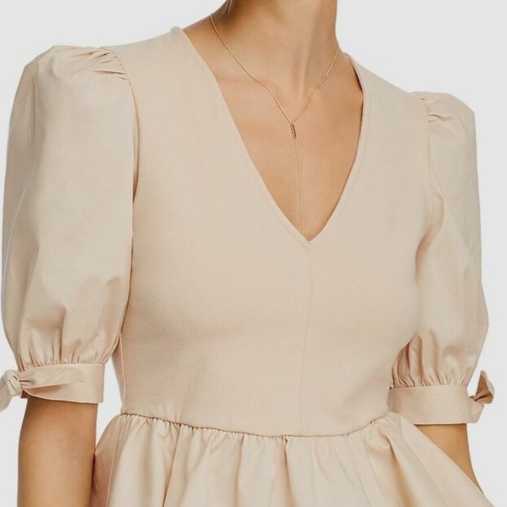 Forever 21 Tan Asymmetrical Puff Sleeve Crop Blouse
